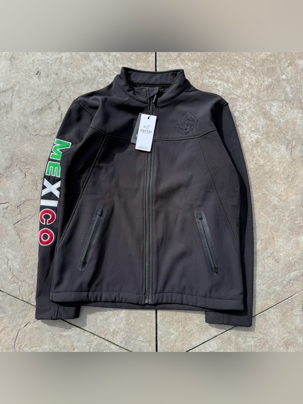 NWT Pavini Mexico Full Zip Softshell Fleece Jacket Black Large